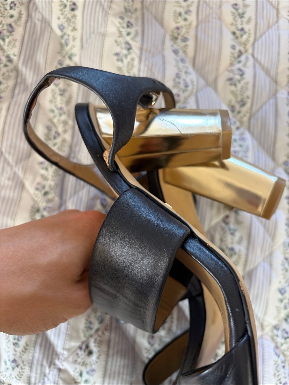 Ann Taylor navy Leather Strappy Block Heels - Picture 7 of 13